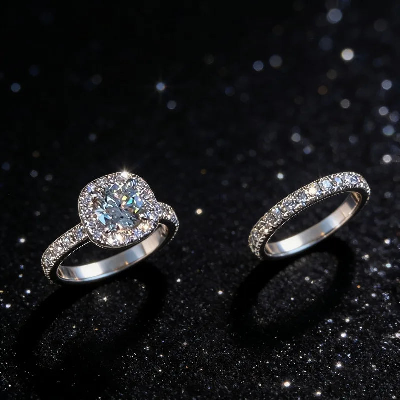 Luxury Exquisite Silver Color Princess Ring for Women Fashion Inlaid White Zircon Stones Wedding Rings Set Engagement Jewelry