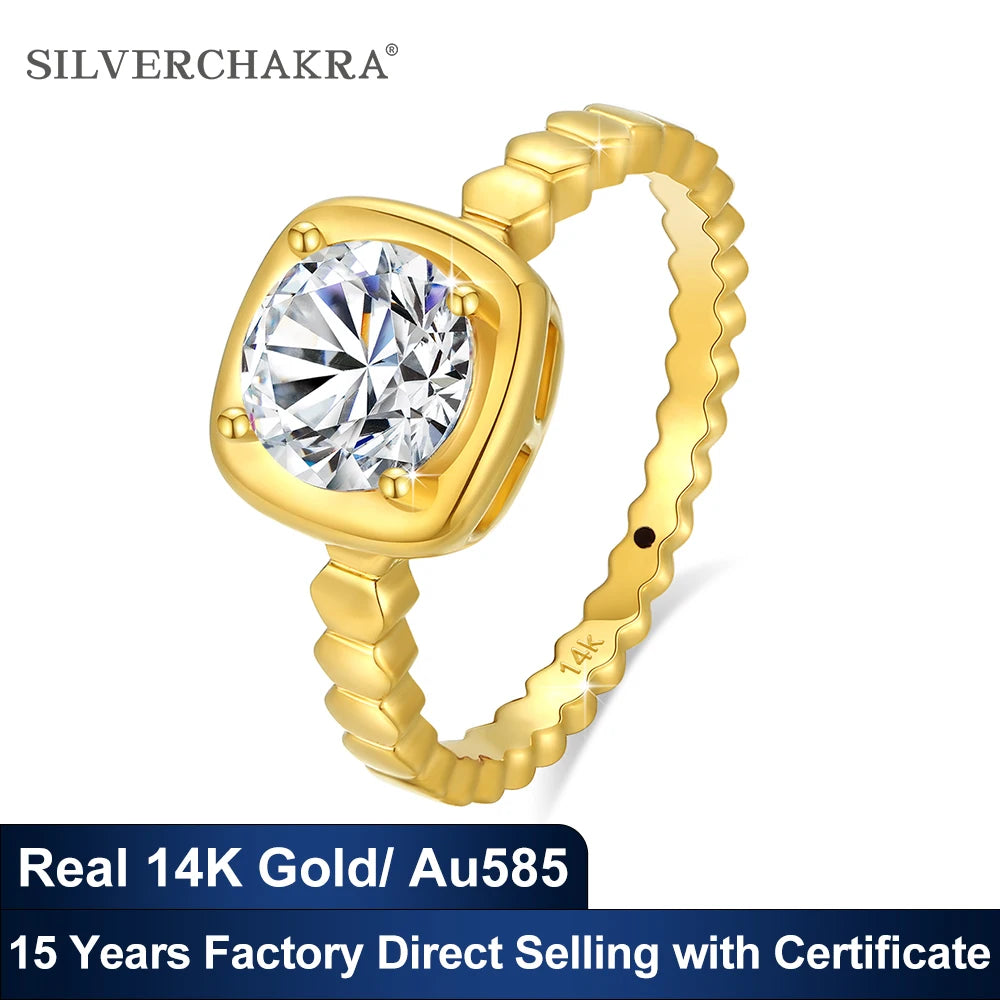 High Quality 14K Gold Au585 Moissanite Ring 1CT Sugar Cube D VVS1 Moissanite Diamond Rings for Women Party Unisex Fine Jewelry