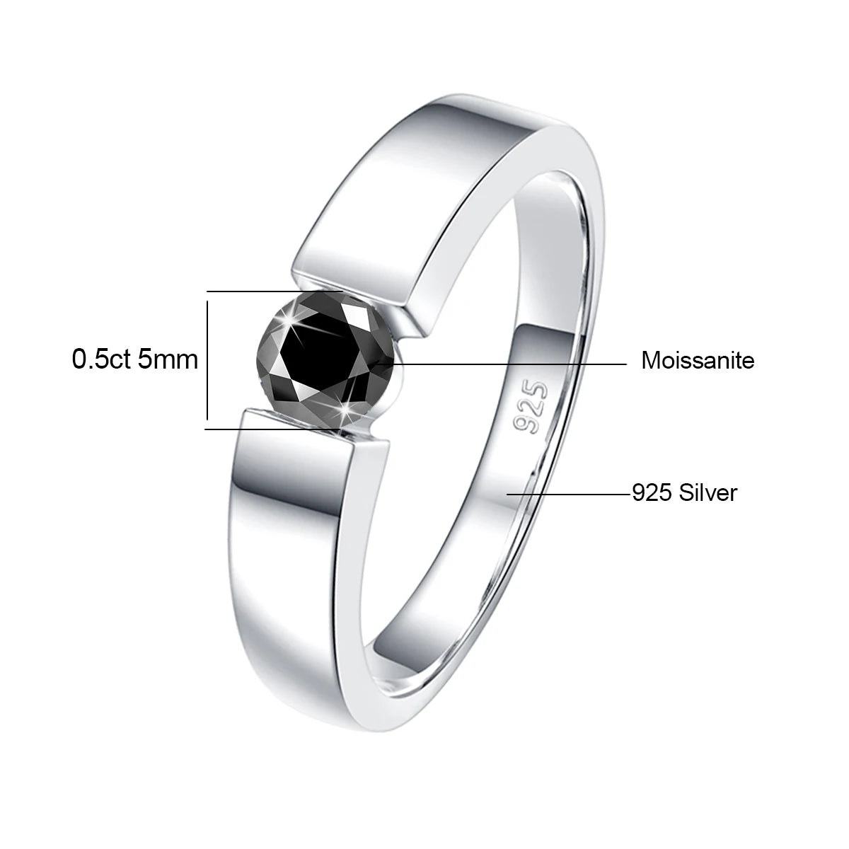 Real 0.5-1 Carat Round Cut Moissanite Ring Men Solid Sterling Silver 925 Certified Wedding Rings Couple Luxury Jewelry Trend New