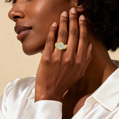 2PCS Diamond Couple Rings Set Woman Wedding Engagement Sterling Silver Ring Shining Luxury 5A Zircon 14k Gold Classic Jewelry