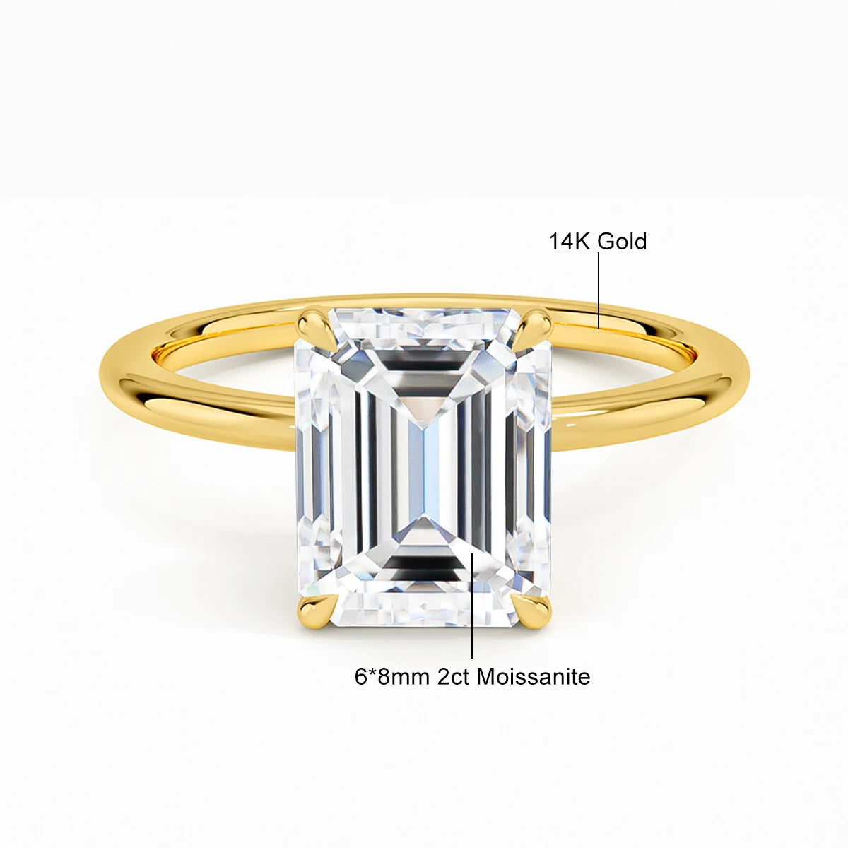 Classic 14K Gold Ring Certificate Emerald Cut Moissanite Diamond Rings 1ct 2ct 3ct Au585 K Gold Wedding Fine Jewelry for Women
