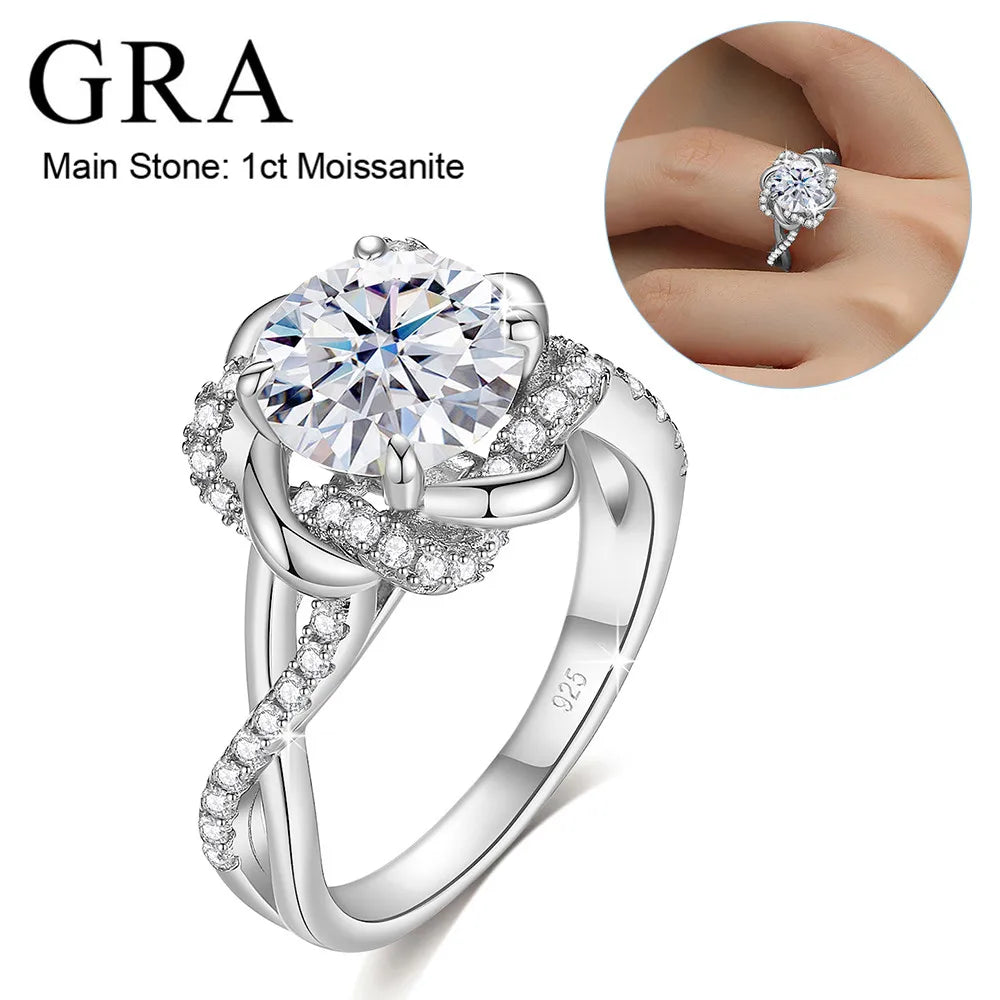 1ct to 3ct Moissanite Diamond Certified Ring Original Sterling Silver 925 Rings for Women Twist Floral Luxury Wedding Jewelry
