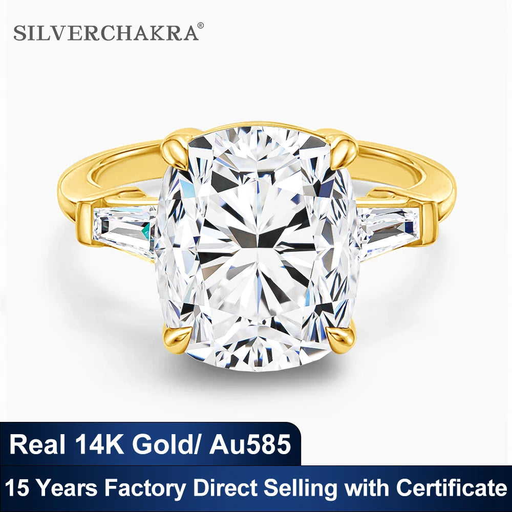 AU585 14K Gold Three Stone Moissanite Diamond Rings for Women Glamorous Sophisticated Look Cocktail Ring Engagement Fine Jewelry
