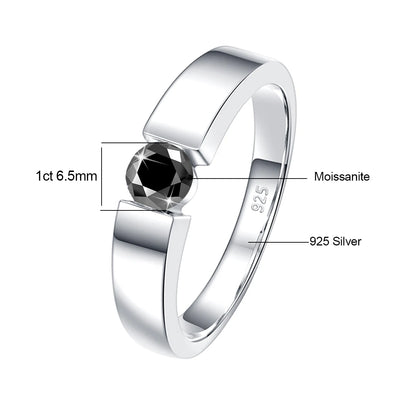 Real 0.5-1 Carat Round Cut Moissanite Ring Men Solid Sterling Silver 925 Certified Wedding Rings Couple Luxury Jewelry Trend New