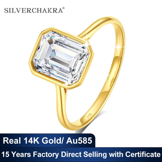 14K Yellow Gold Engagement Rings 3ct Emerald/ Radiant Cut Moissanite Ring for Women AU585 Classic Shiny Luxurious Bridal Jewelry