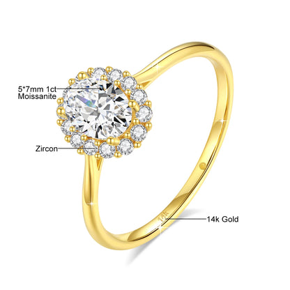 Classic 14K Gold Full Moissanite Diamond Ring Oval Brilliant Multiple Optional Colors Engagement Rings Original Woman Jewelry