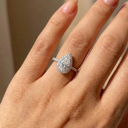 925 Sterling Silver 1CT Simple Sparkling Pear Shape Zircon Ring For Women Engagement Wedding Luxury High Quality Fine Jewelry