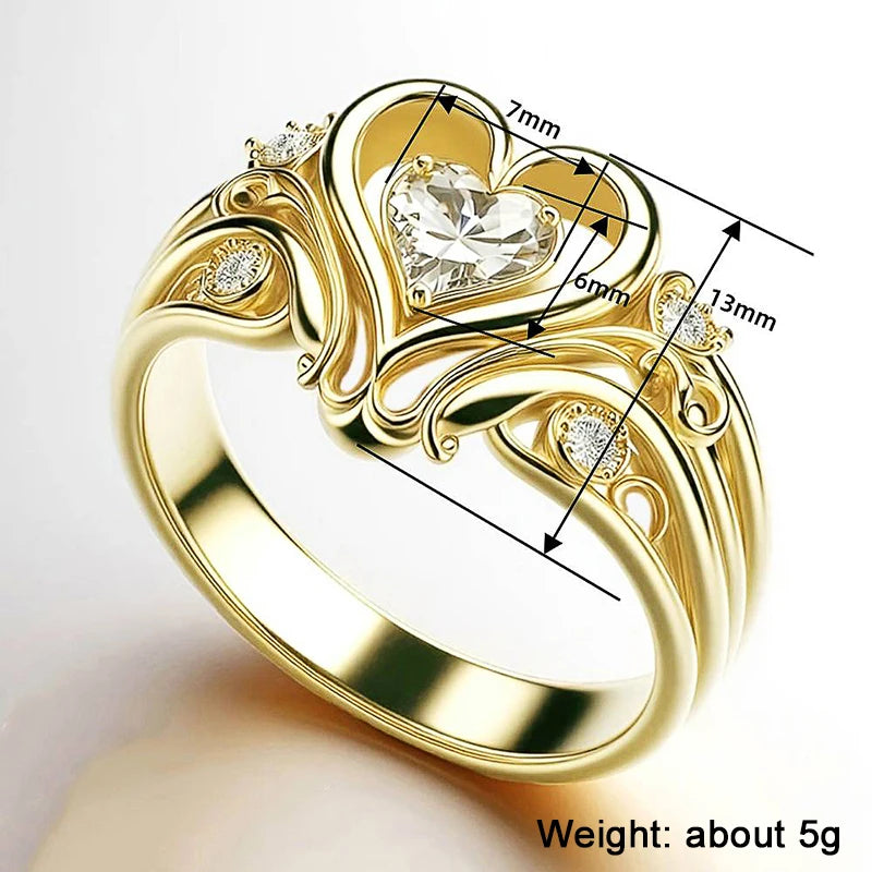 Huitan Noble Romantic Heart Rings Lovely Sweet Graceful Engagement Jewelry for Women Modern Opulent Popular Finger Accessories