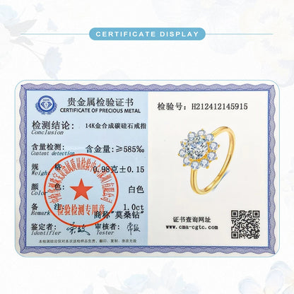 Princess Diana 14K Gold Au585 1ct VVS1 Diamond Moissanite Ring for Women Snowflake Engagement Wedding Gift Romantic Jewelry