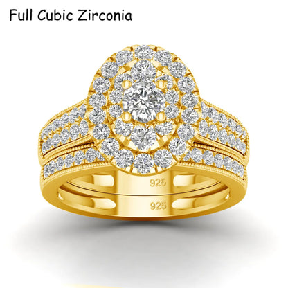 2PCS Diamond Couple Rings Set Woman Wedding Engagement Sterling Silver Ring Shining Luxury 5A Zircon 14k Gold Classic Jewelry