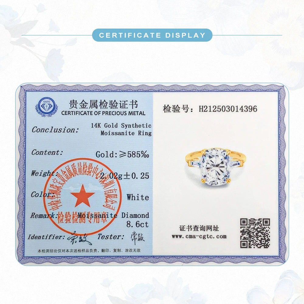 AU585 14K Gold Three Stone Moissanite Diamond Rings for Women Glamorous Sophisticated Look Cocktail Ring Engagement Fine Jewelry