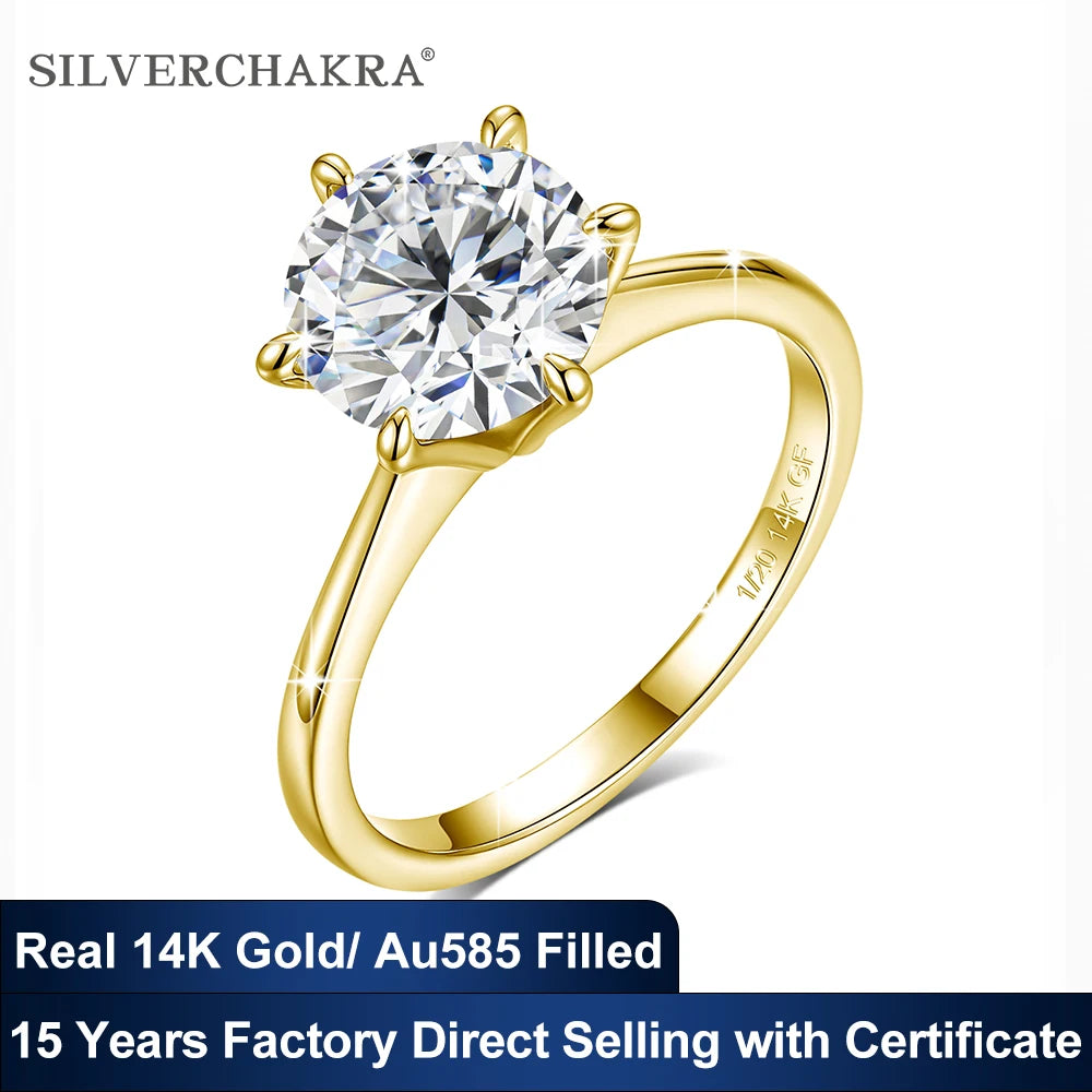 14k Gold Filled Classic Six Claws Wedding Ring Bands for Women 9mm 3ct GRA Moissanite Diamond Bridal Sets Engagement Jewelry