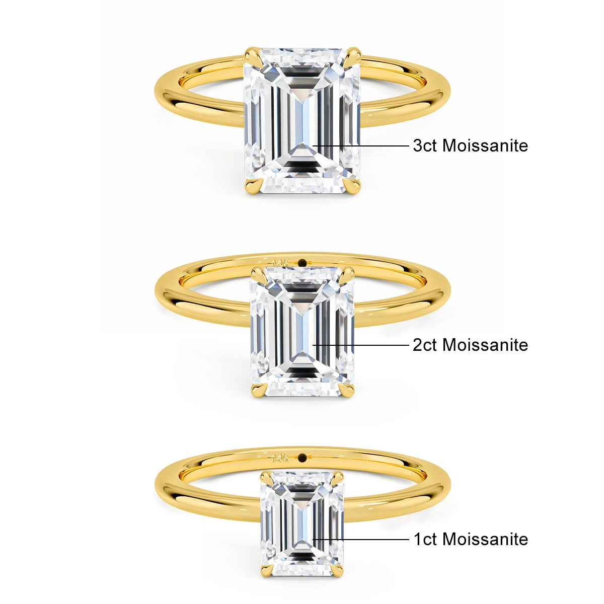 Classic 14K Gold Ring Certificate Emerald Cut Moissanite Diamond Rings 1ct 2ct 3ct Au585 K Gold Wedding Fine Jewelry for Women