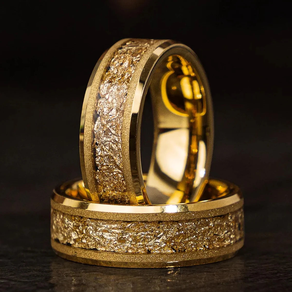 8MM Gold Color Tungsten Carbide Men’s Wedding Bands Inlaid gold leaf Comfort Fit Fashion Jewelry Engagement Ring Promise Rings