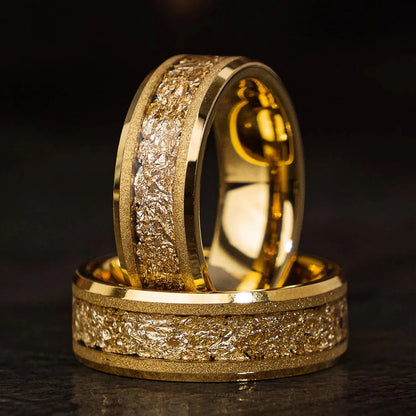 8MM Gold Color Tungsten Carbide Men’s Wedding Bands Inlaid gold leaf Comfort Fit Fashion Jewelry Engagement Ring Promise Rings