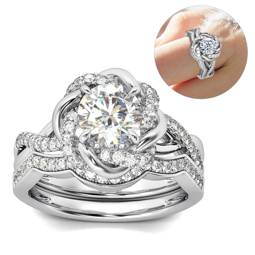 3ct Moissanite Diamond Certified Original Sterling Silver 925 Ring Set Twist Floral Luxury Engagement Wedding Jewelry For Women