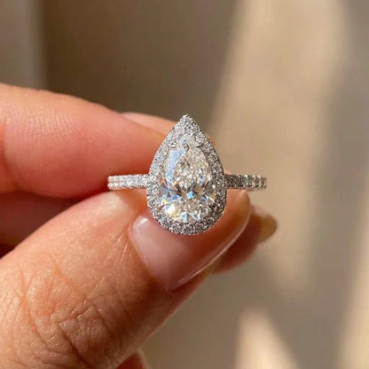 925 Sterling Silver 1CT Simple Sparkling Pear Shape Zircon Ring For Women Engagement Wedding Luxury High Quality Fine Jewelry