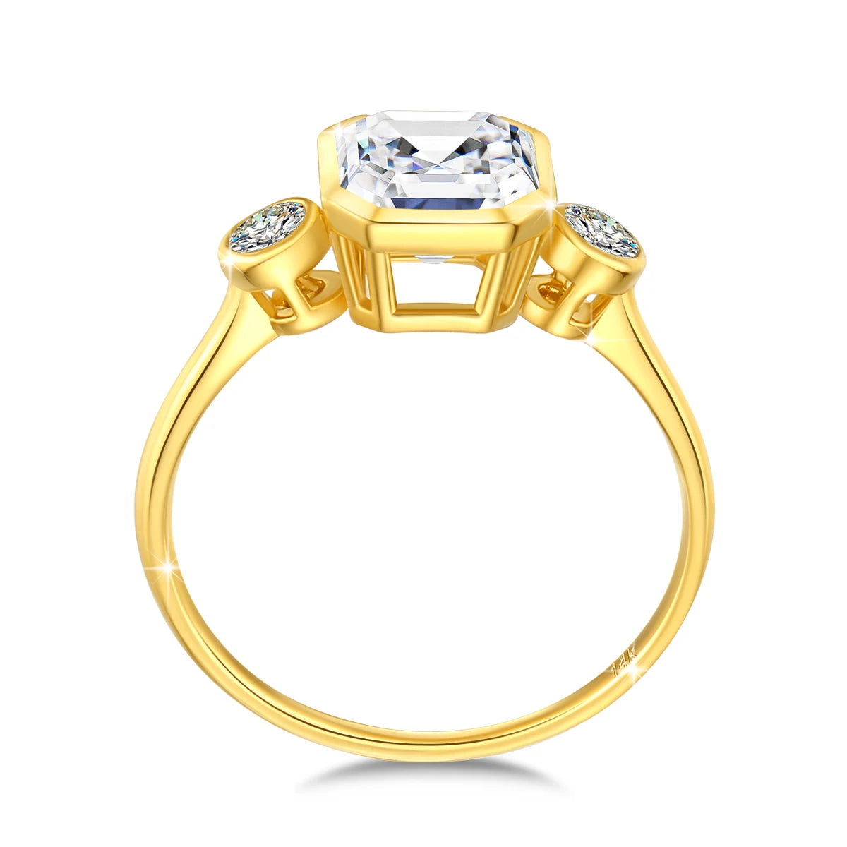 2ct Asscher Moissanite Rings for Women 14K AU585 Yellow Gold with Blue Corundum Ring for Wedding Engagement Luxury Jewelry