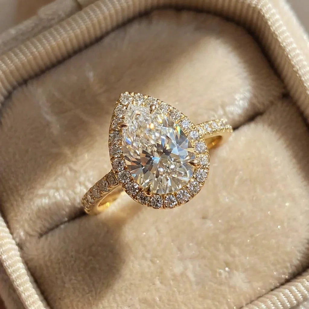 925 Sterling Silver 1CT Simple Sparkling Pear Shape Zircon Ring For Women Engagement Wedding Luxury High Quality Fine Jewelry