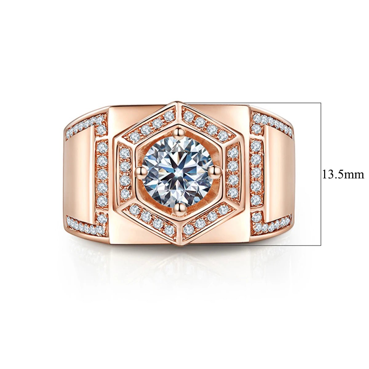 Original 925 Sterling Silver Ring Round Moissanite Diamond Mens Rings Rose Gold Color Thick Luxury Wedding Grooms Fine Jewelry