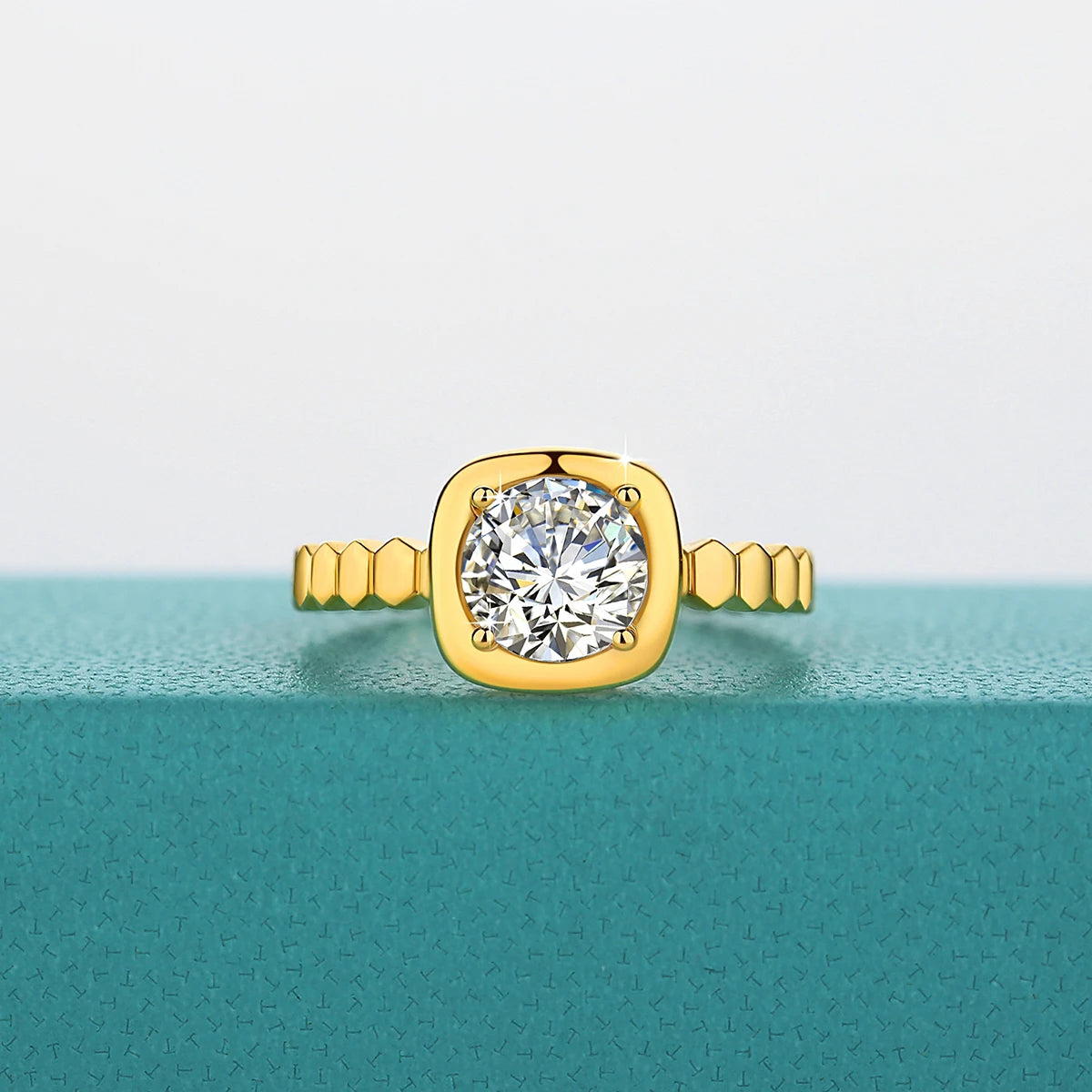 High Quality 14K Gold Au585 Moissanite Ring 1CT Sugar Cube D VVS1 Moissanite Diamond Rings for Women Party Unisex Fine Jewelry