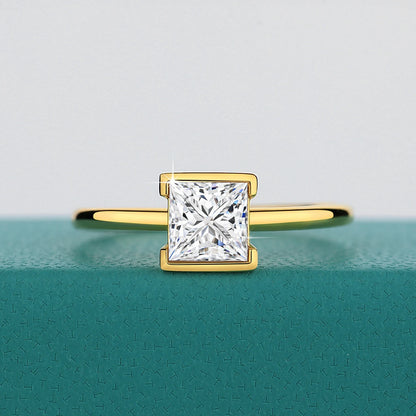 Au585 Classic Simple Princess Cut 1ct Moissanite Diamond Ring Genuine 14K Gold Rings for Women Wedding & Engagement Jewelry