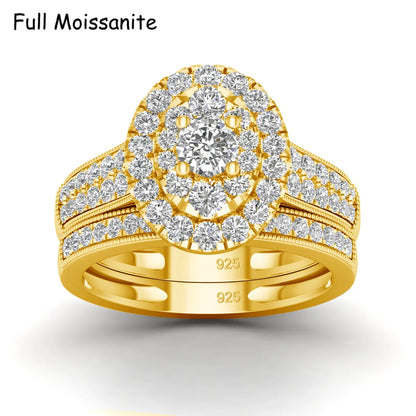 2PCS Diamond Couple Rings Set Woman Wedding Engagement Sterling Silver Ring Shining Luxury 5A Zircon 14k Gold Classic Jewelry