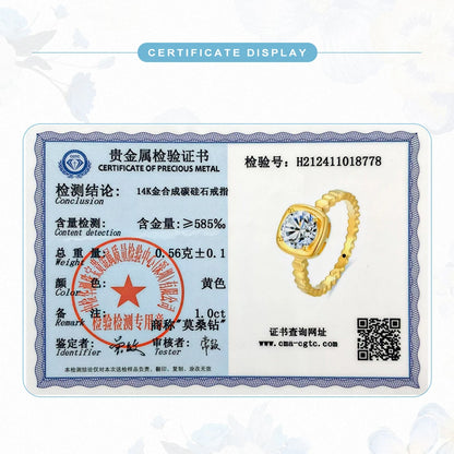 High Quality 14K Gold Au585 Moissanite Ring 1CT Sugar Cube D VVS1 Moissanite Diamond Rings for Women Party Unisex Fine Jewelry