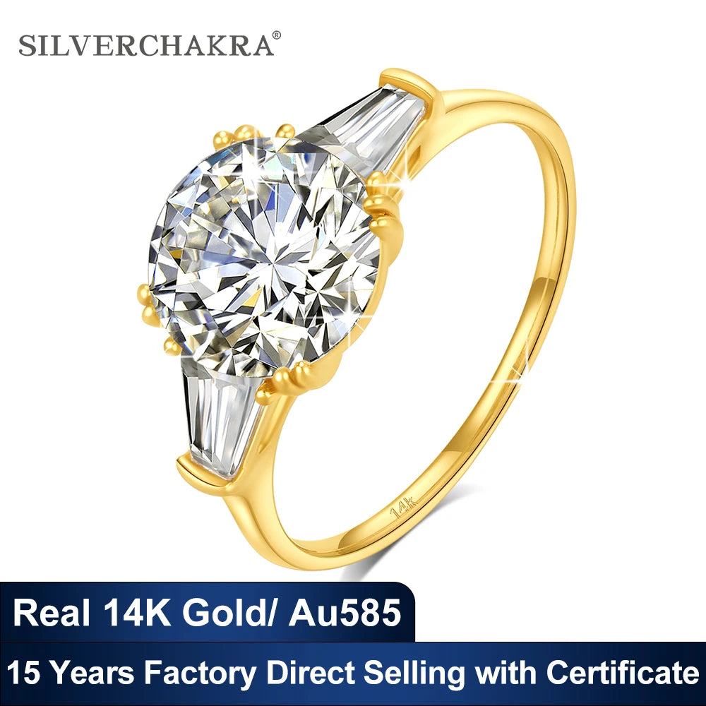 Romantic 9mm 3ct Moissanite Diamond Ring AU585 14K Gold D Color VVS1 Wedding Band Rings for Women Engagement Luxury Jewelry