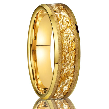 8MM Gold Color Tungsten Carbide Men’s Wedding Bands Inlaid gold leaf Comfort Fit Fashion Jewelry Engagement Ring Promise Rings