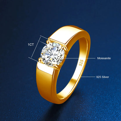 Moissanite Diamond Ring for Men Unisex Solid Original 925 Sterling Silver White Gold Color Engagement Jewelry Free Shipping