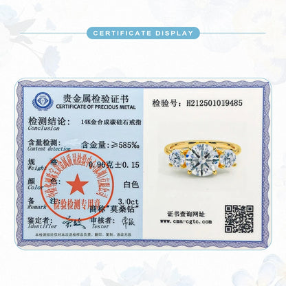 Luxe Three Stone Moissanite Diamond 14K Gold Engagement Ring Au585 Elegant Love Rings for Women Delicate Certified Wedding Bands