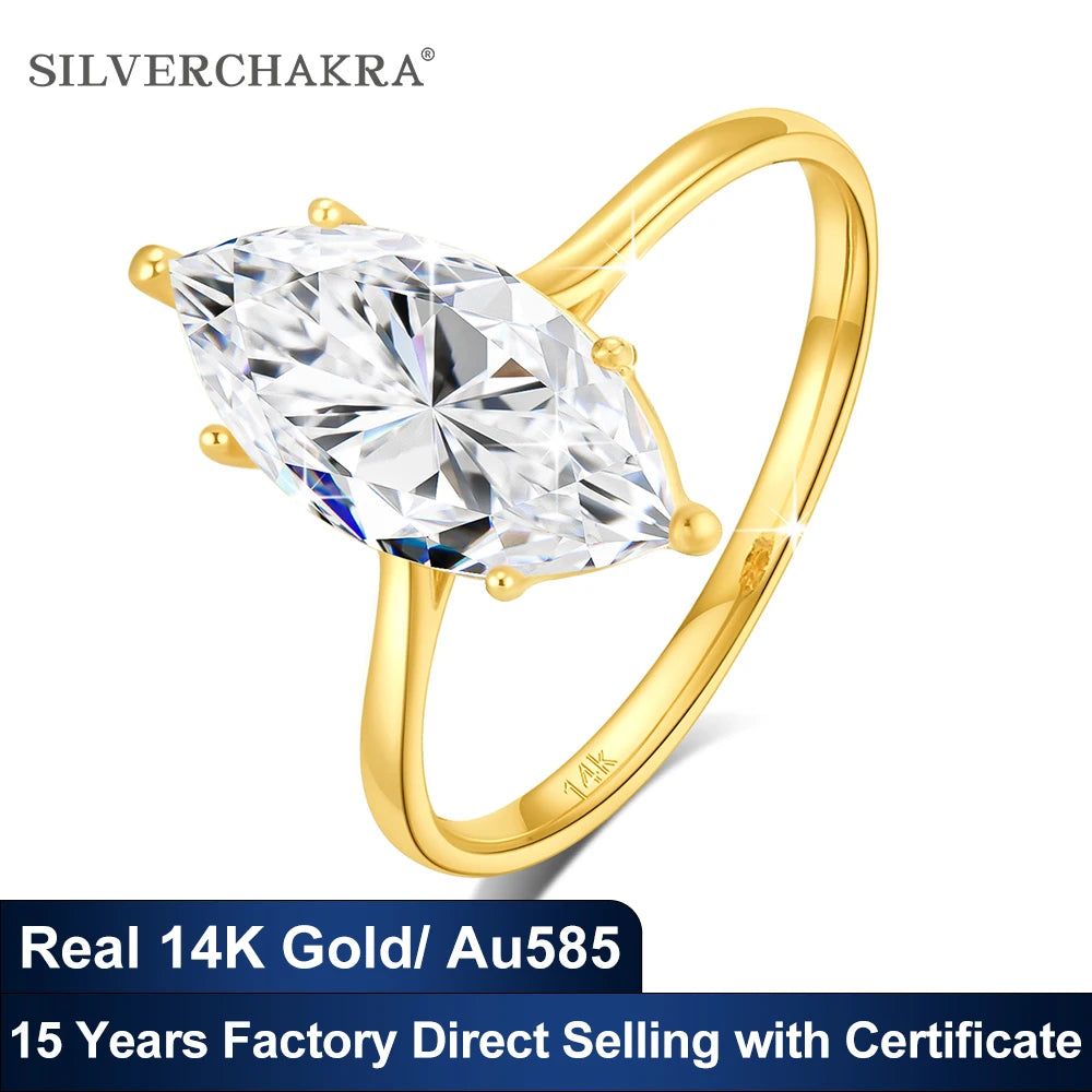 High Quality 14K Gold Rings for Women Marquise Cut 3ct VVS1 Moissanite Diamond Rings Au585 Luxury Jewelry for Engagement Trendy